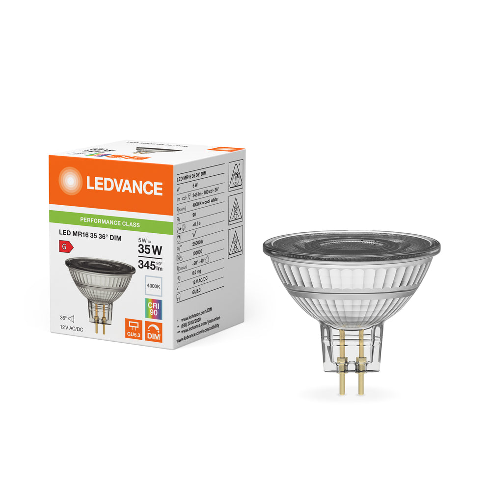 Faretto LED ad alte prestazioni GU5.3 MR16 5W 345 lumen 36D 4000K Bianco Freddo dimmerabile sostituisce 35W
