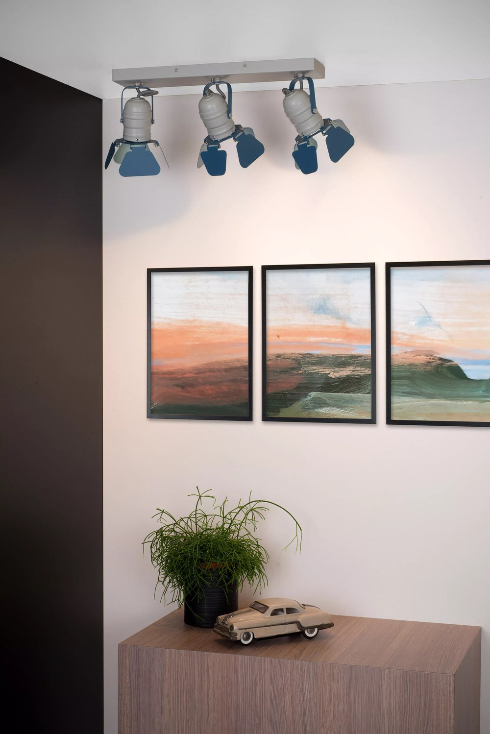 Faretto da soffitto Lucide PICTO per cameretta bambini, 3xGU10, 35W max, Metallo, Blu Grigio, IP20, design moderno