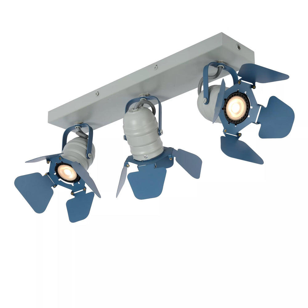 Faretto da soffitto Lucide PICTO per cameretta bambini, 3xGU10, 35W max, Metallo, Blu Grigio, IP20, design moderno