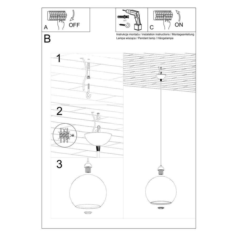 Sollux Lighting blue Ball pendant LED lamp 50W, IP20, 220-240V AC, 4000K, CRI 80, aluminum