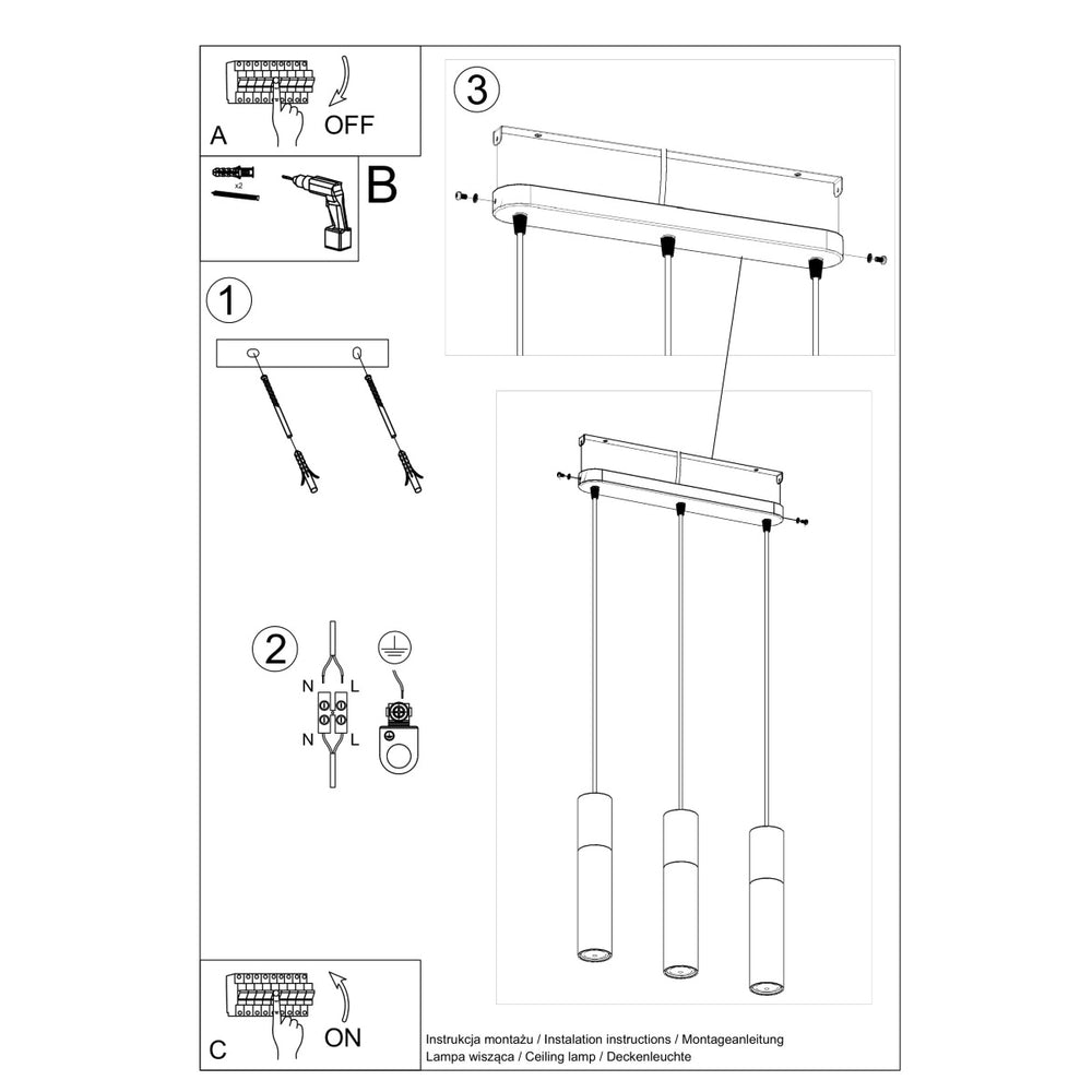 LED hanglamp wit beton borgio 3xGU10 fitting 50W Sollux Lighting