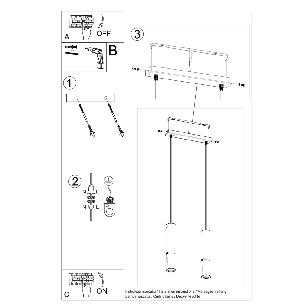 LED hanglamp zwart chrome with 2 x GU10 fitting by Sollux Lighting