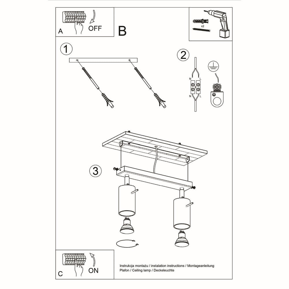 Sollux Lighting plafondspot BERG 2 natural wood LED 50W, 220-240V, IP20