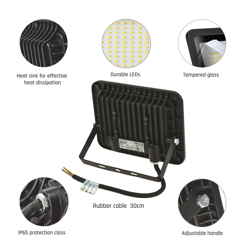 Spectrum NOCTIS LUX 2 LED floodlight 30W 230V 6000K IP65 2770 lumens Black housing outdoor lighting