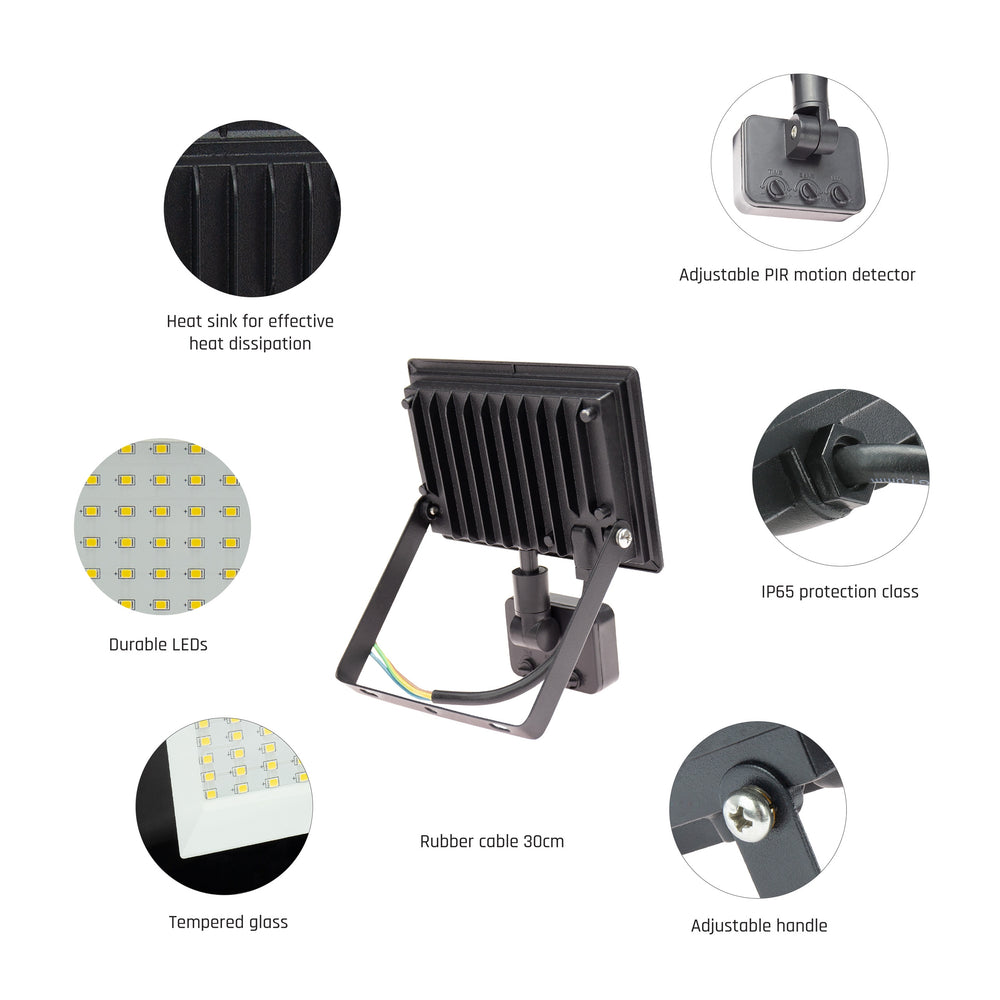 Proiettore LED Spectrum NOCTIS LUX 3 20W 6000K 2050 lumen 230V IP44 IK07 Nero con sensore PIR