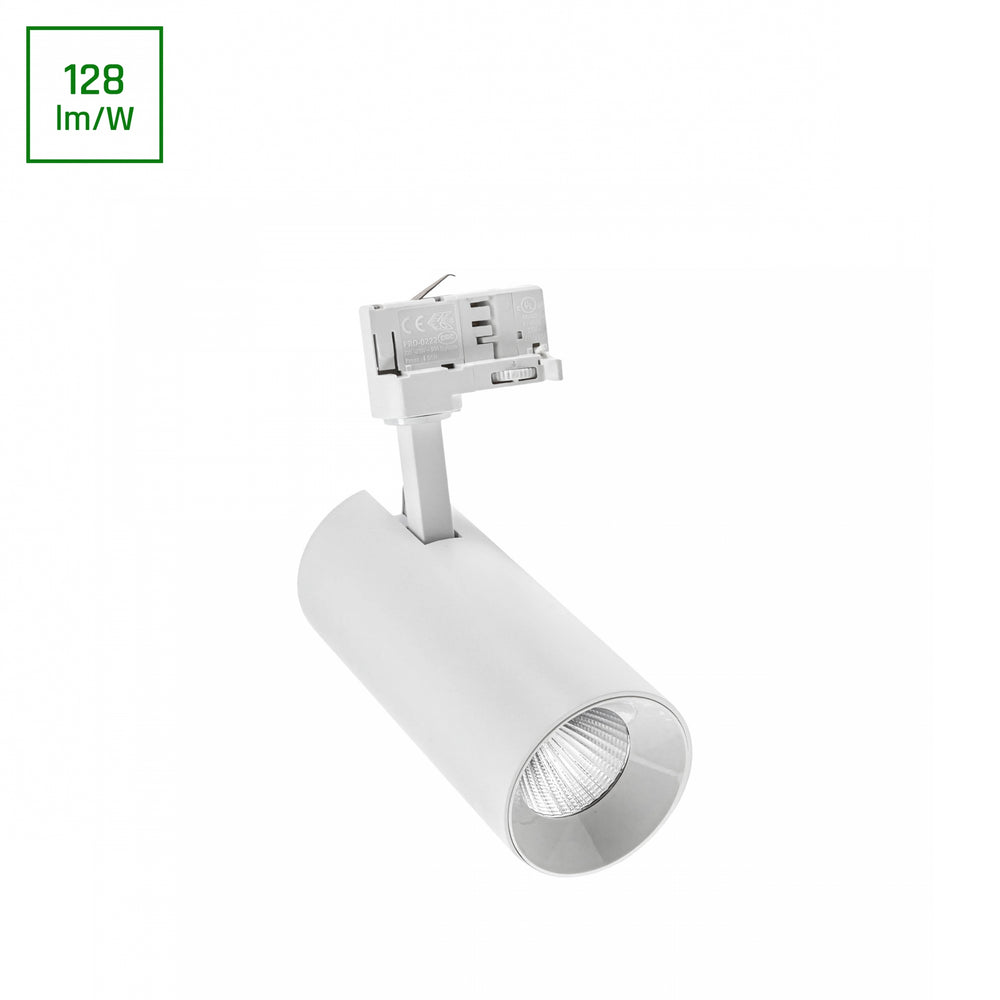 Andromeda COB LED 25W bianco caldo 3000K per binario a 3 fasi, angolo di radiazione regolabile 36-60 gradi, 3200 lumen