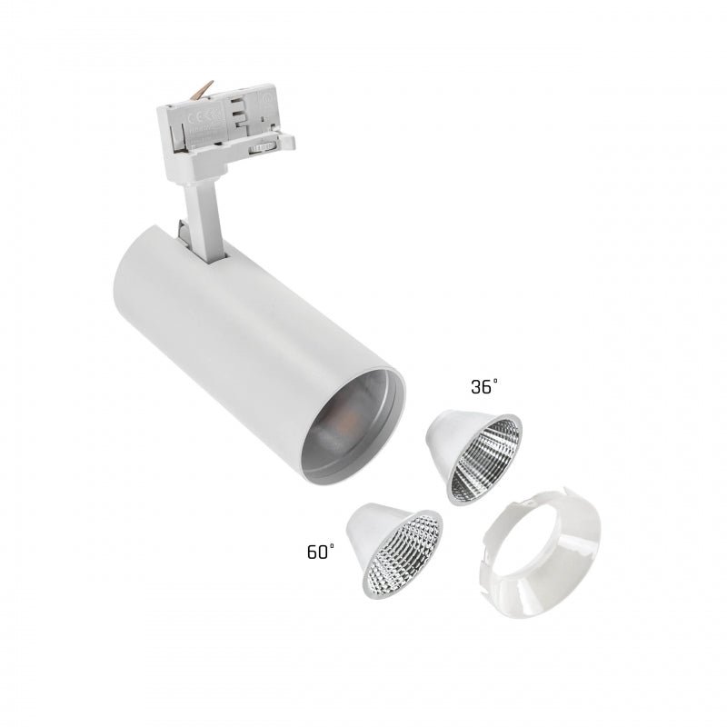 Andromeda COB LED 25W bianco caldo 3000K per binario a 3 fasi, angolo di radiazione regolabile 36-60 gradi, 3200 lumen