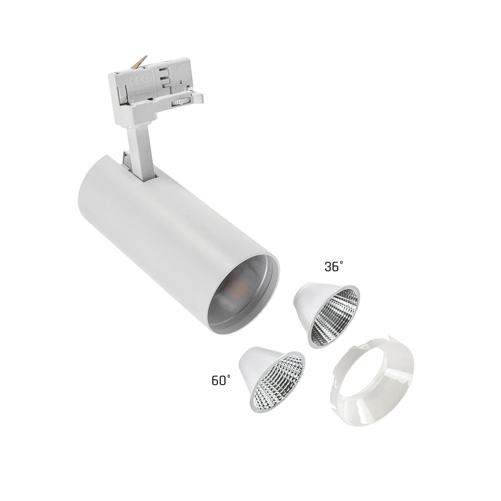 Andromeda COB LED 25W bianco caldo 3000K per binario a 3 fasi, angolo di radiazione regolabile 36-60 gradi, 3200 lumen