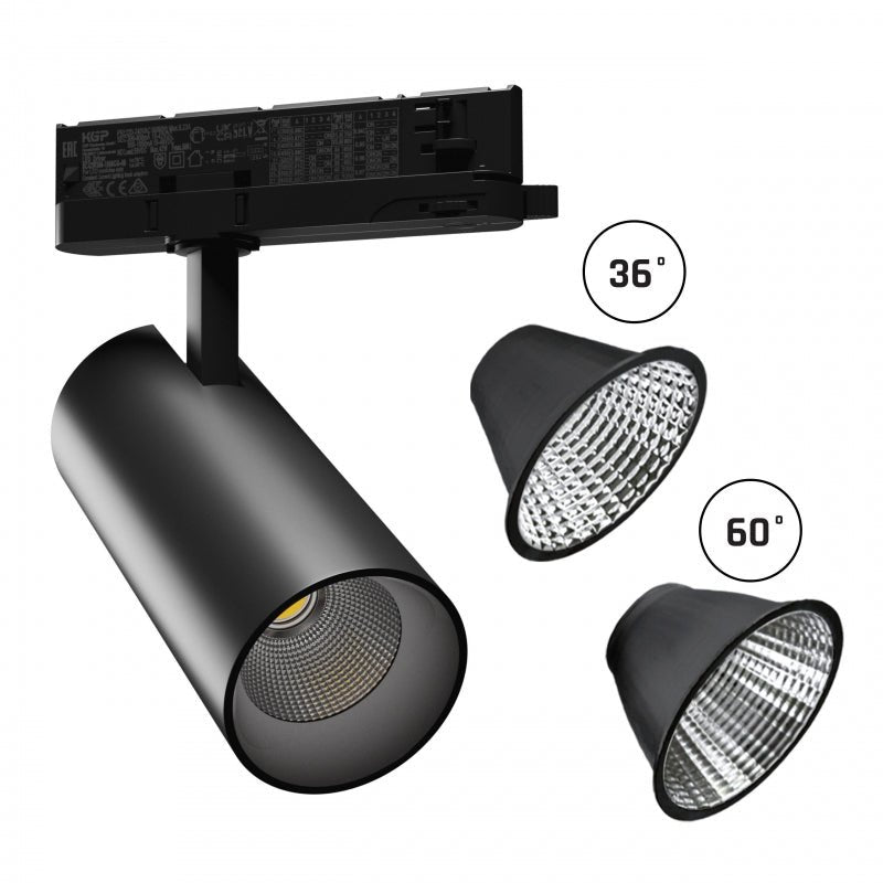 Faretto LED incasso Andromeda Spectrum nero, 3000 lumen, 3000K, IP20, CRI &gt;90, angolo di radiazione 36°/60°, 15-27W regolabile