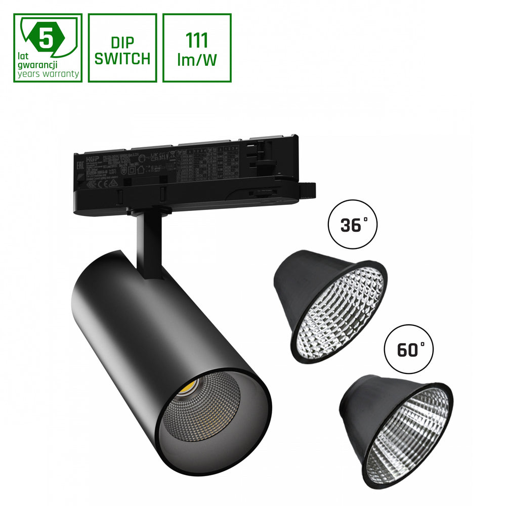 Faretto LED incasso Andromeda Spectrum nero, 3000 lumen, 3000K, IP20, CRI &gt;90, angolo di radiazione 36°/60°, 15-27W regolabile