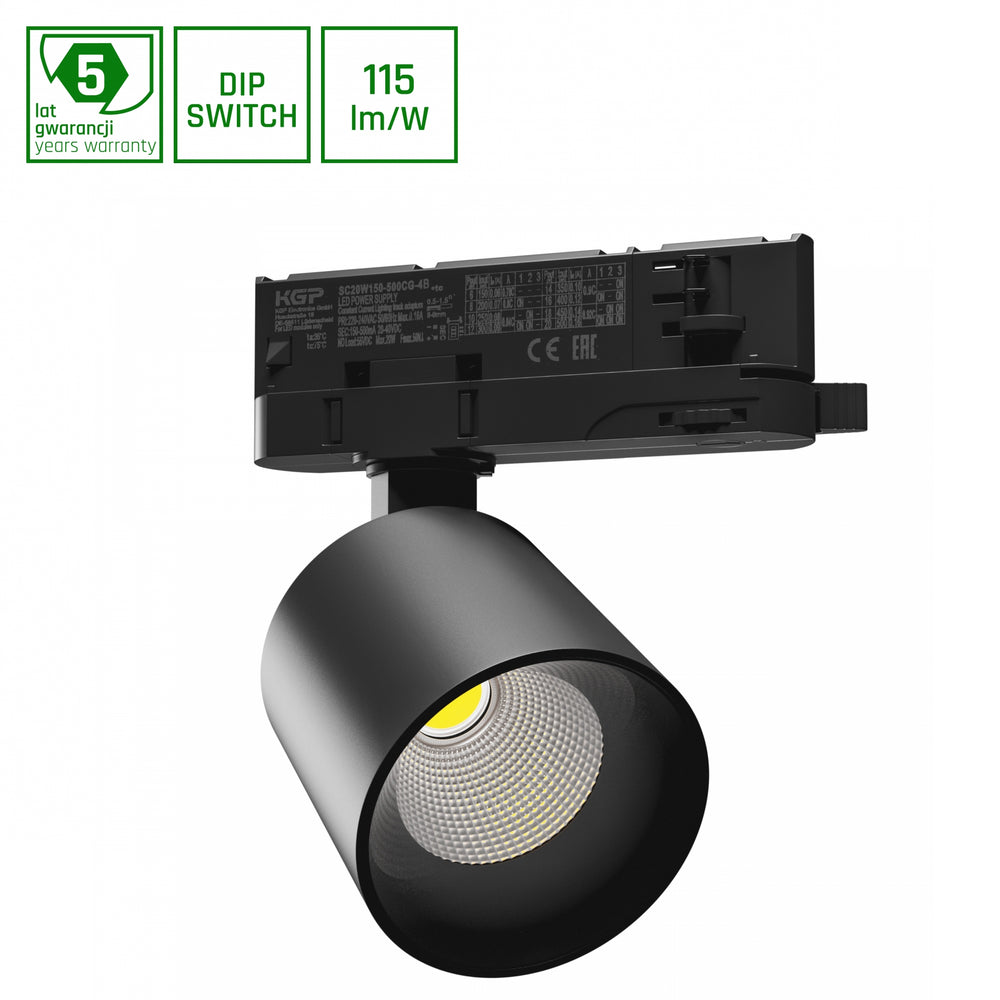 Spot LED nero Spectrum Artemida mini RA&gt;90 20W, 230V, 3000K, 1700 lumen, IP20, illuminazione interna, angolo di 36/60 gradi