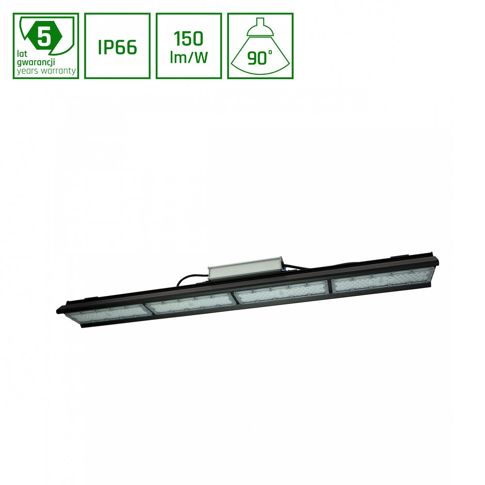 Spectrum Halls Line LED pendant lamp 200W black, 4000K, 30000 lumens, dimmable, IP66, 90° angle, industrial lighting