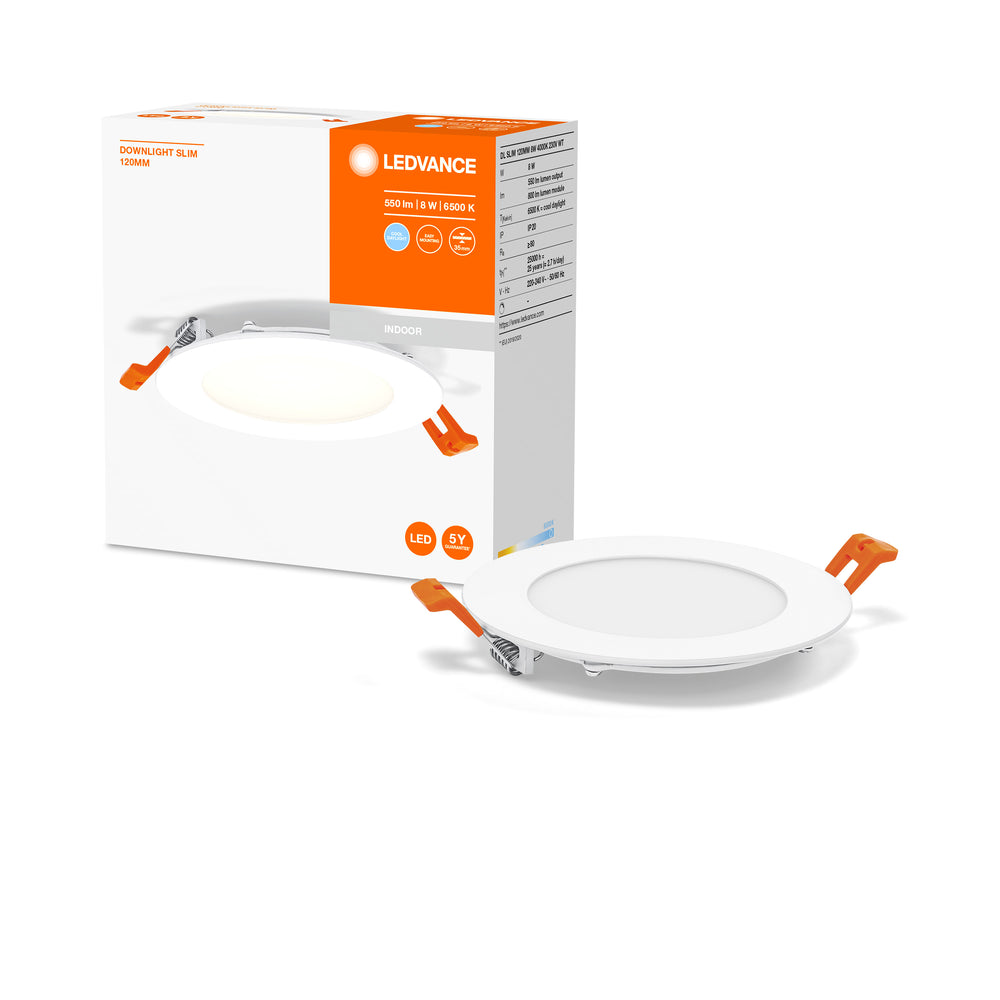 Faretto LED Slim Incasso Bianco 8W 550 lumen 6500K 110° foro 105mm cornice 120mm