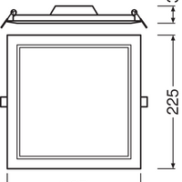 Slim LED Downlight SQ210 18W 1530 lumen 3000K Bianco Caldo, design quadrato 120° per soffitti moderni
