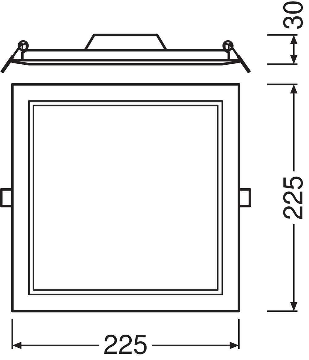 Slim LED Downlight SQ210 18W 1530 lumen 3000K Bianco Caldo, design quadrato 120° per soffitti moderni