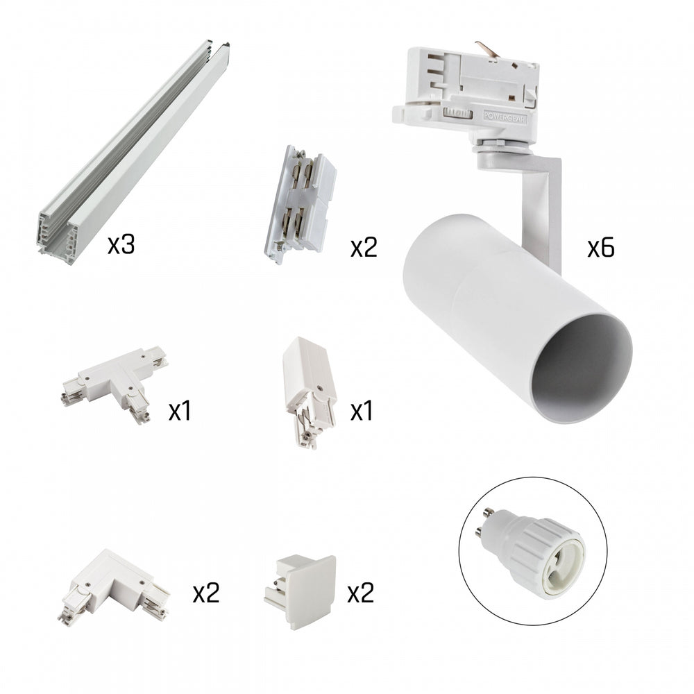 Set di faretti a binario Spectrum Madara Mini LED 6x con binari trifase Bianco IP20 corpo in alluminio