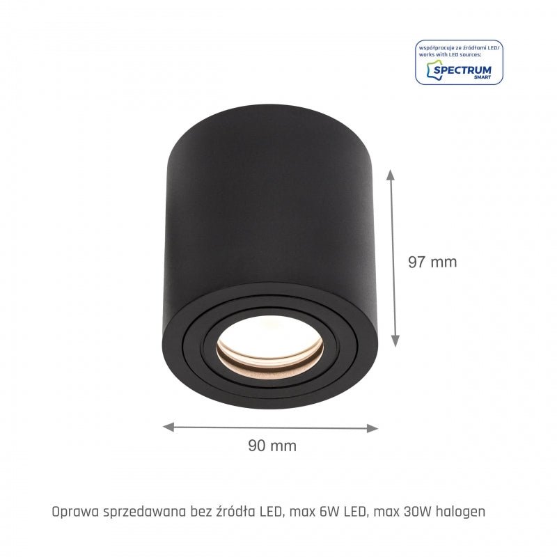 Spot LED rotondo nero Spectrum CHLOE GU10 IP65 per uso interno, alloggiamento in alluminio, 250V, 17000 lumen, montaggio superficiale