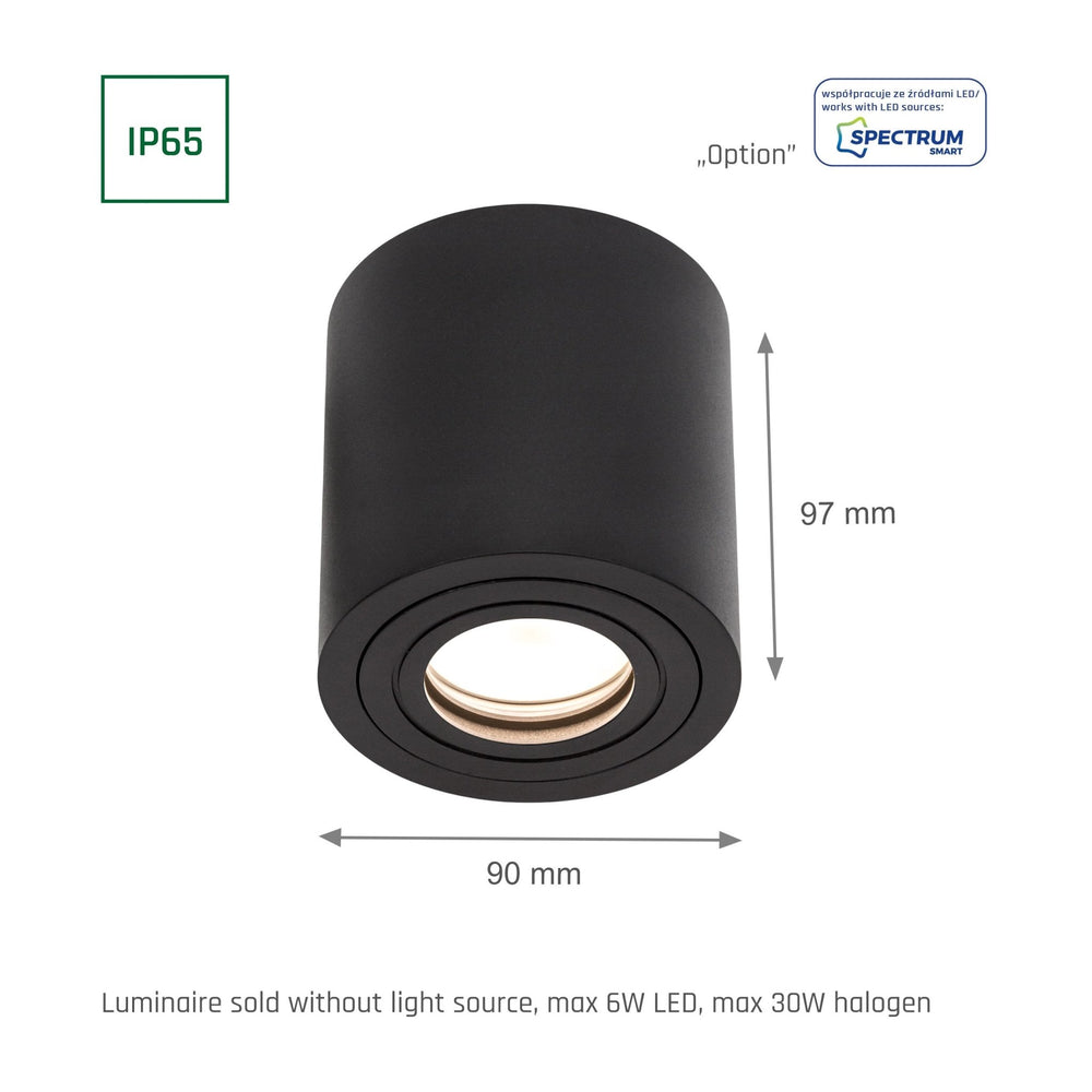 Spot LED rotondo nero Spectrum CHLOE GU10 IP65 per uso interno, alloggiamento in alluminio, 250V, 17000 lumen, montaggio superficiale