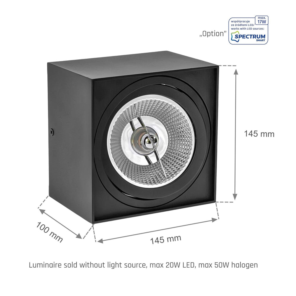 Plafoniera a led spot Spectrum chloe AR111 GU10 nero 4000K quadrata IP20 - montaggio a soffitto in alluminio