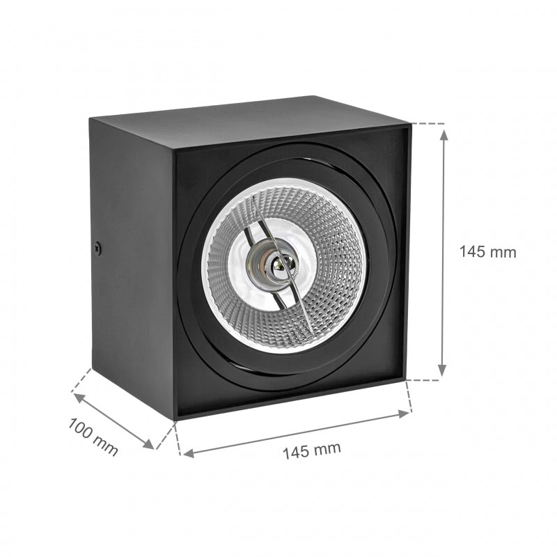 Plafoniera a led spot Spectrum chloe AR111 GU10 nero 4000K quadrata IP20 - montaggio a soffitto in alluminio