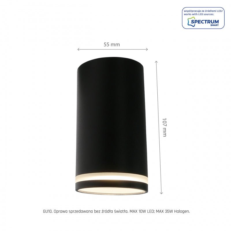 Chloe ring da superficie GU10 230V fare spotlight LED nero Spectrum - IP20, struttura in alluminio, montaggio a superficie