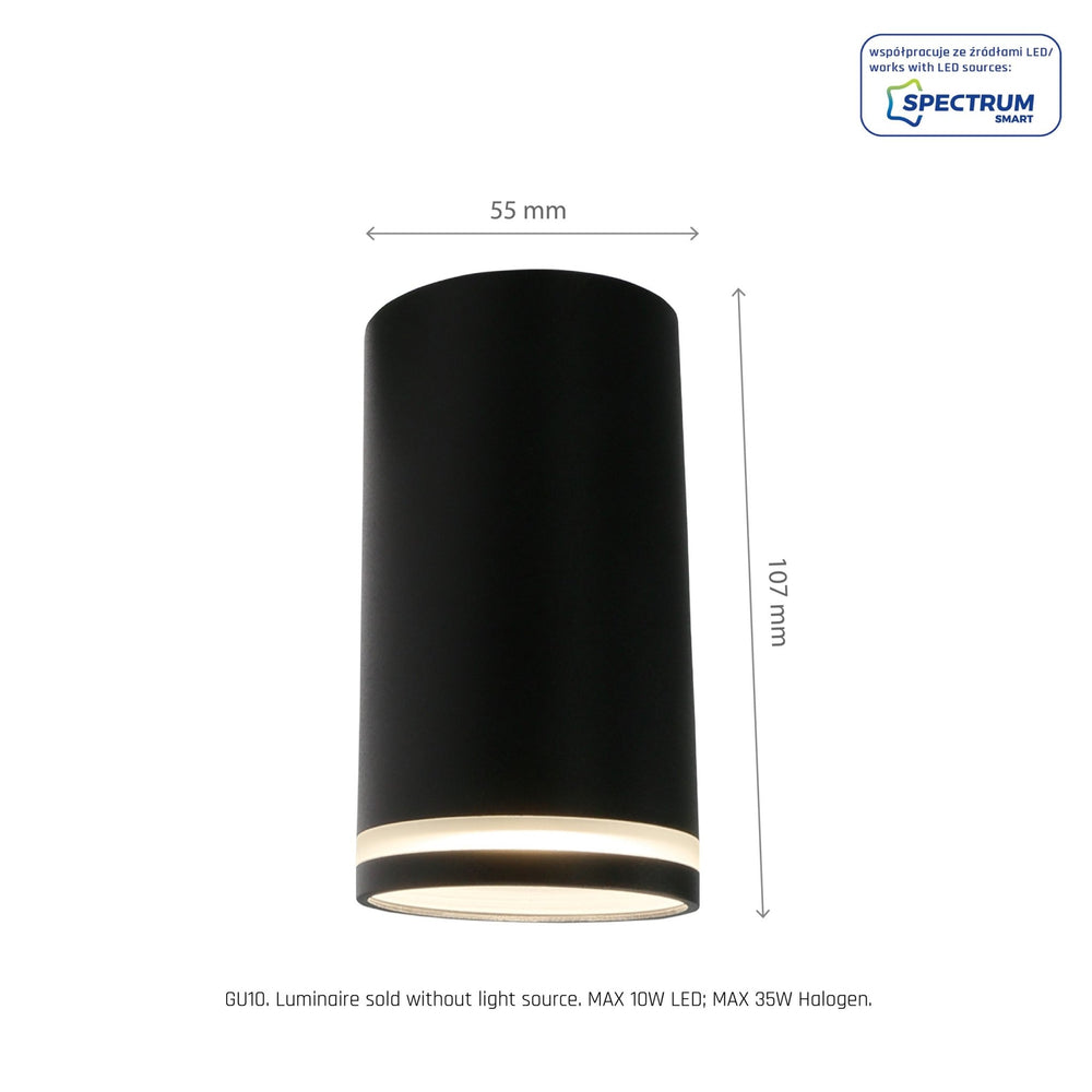 Chloe ring da superficie GU10 230V fare spotlight LED nero Spectrum - IP20, struttura in alluminio, montaggio a superficie