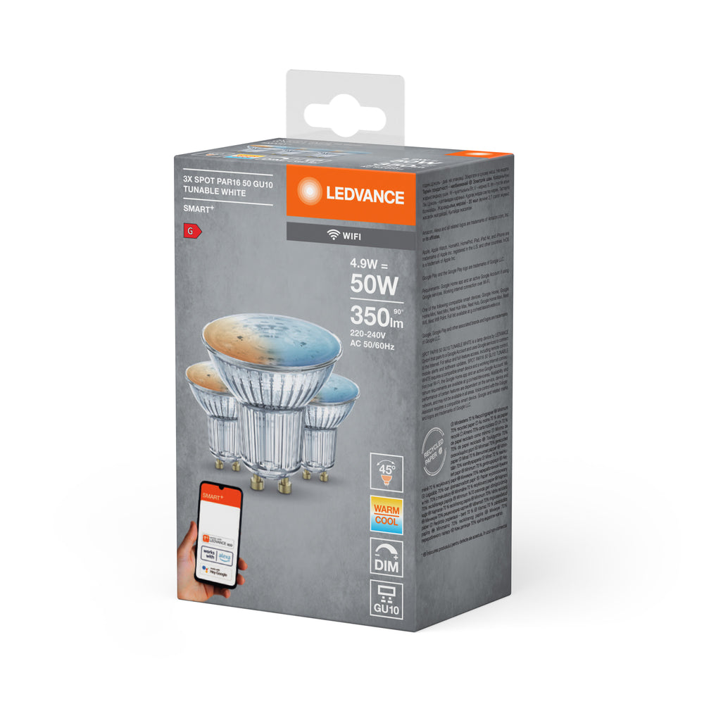 Smart+ WiFi GU10 Faretto LED 5W 350 lumen 45D 2700K-6500K bianco dimmerabile sostituisce 40W