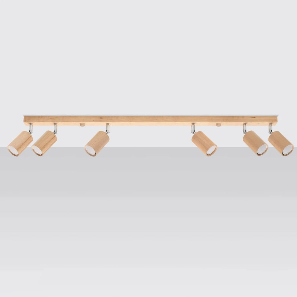 Sollux Lighting BERG 6 LED ceiling spotlight, natural wood, IP20, 220-240V, max 50W, CE RoHS