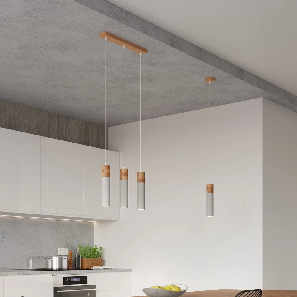 Lampada a sospensione LED Sollux Lighting ZANE con 3 portalampade GU10, finitura Beton Wood, certificata IP20, CE RoHS