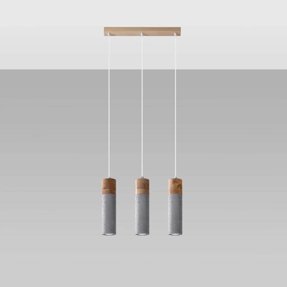 Lampada a sospensione LED Sollux Lighting ZANE con 3 portalampade GU10, finitura Beton Wood, certificata IP20, CE RoHS