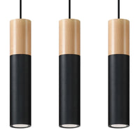 Sollux Lighting Pablo 3 Lampada a Sospensione, 3xGU10, 230V, IP20, Nero e Legno Naturale