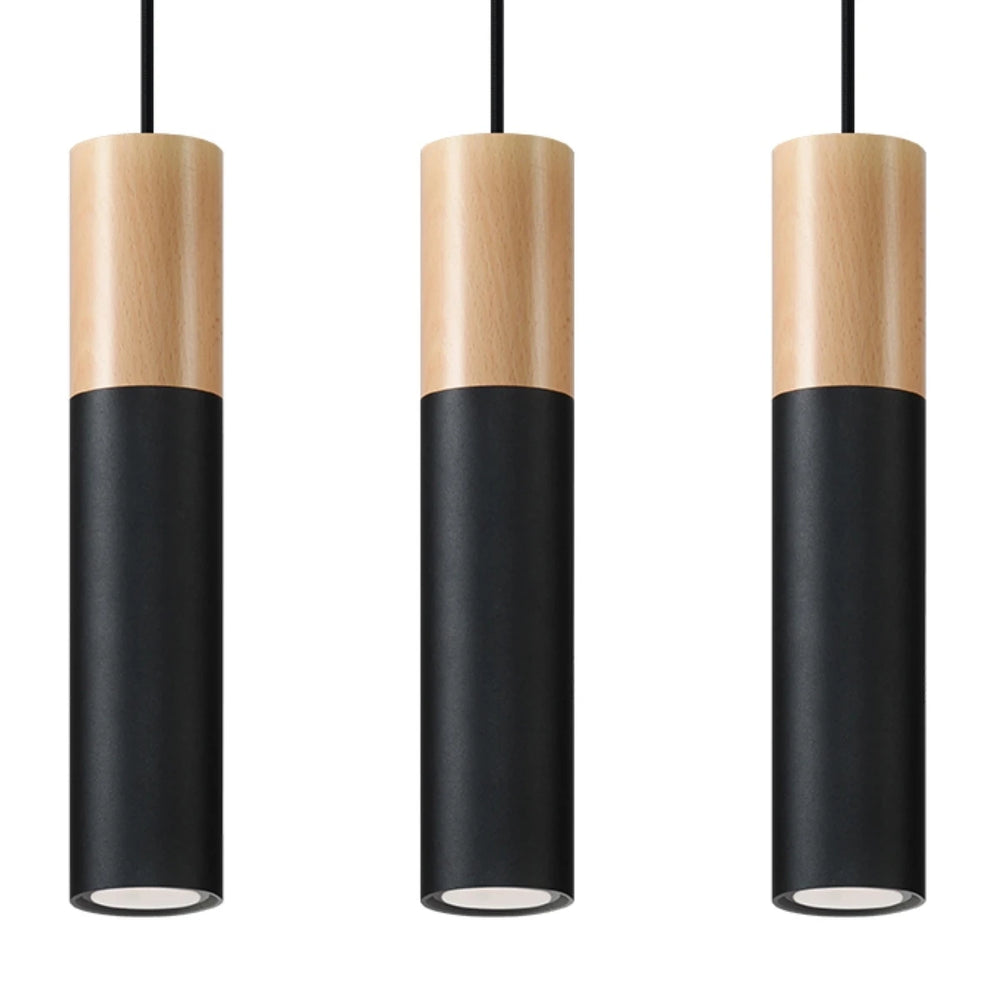 Sollux Lighting Pablo 3 Lampada a Sospensione, 3xGU10, 230V, IP20, Nero e Legno Naturale