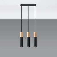 Sollux Lighting Pablo 3 Lampada a Sospensione, 3xGU10, 230V, IP20, Nero e Legno Naturale