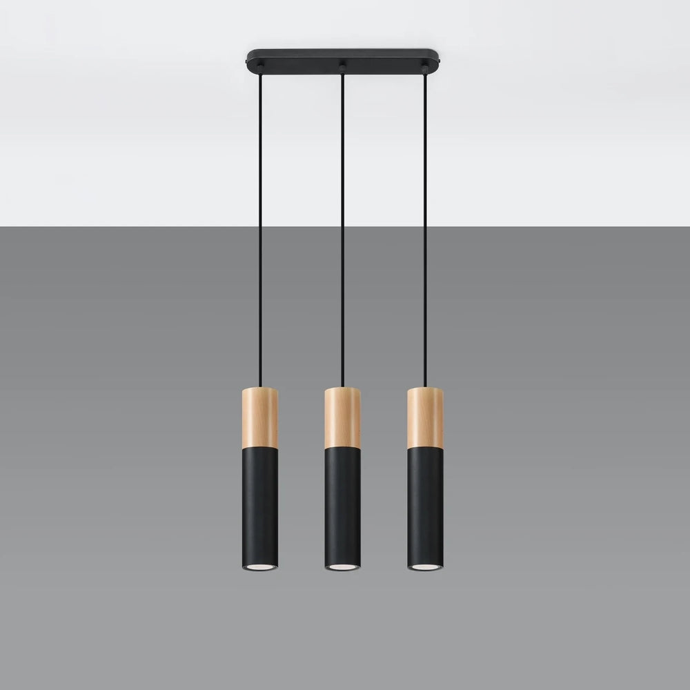 Sollux Lighting Pablo 3 Lampada a Sospensione, 3xGU10, 230V, IP20, Nero e Legno Naturale