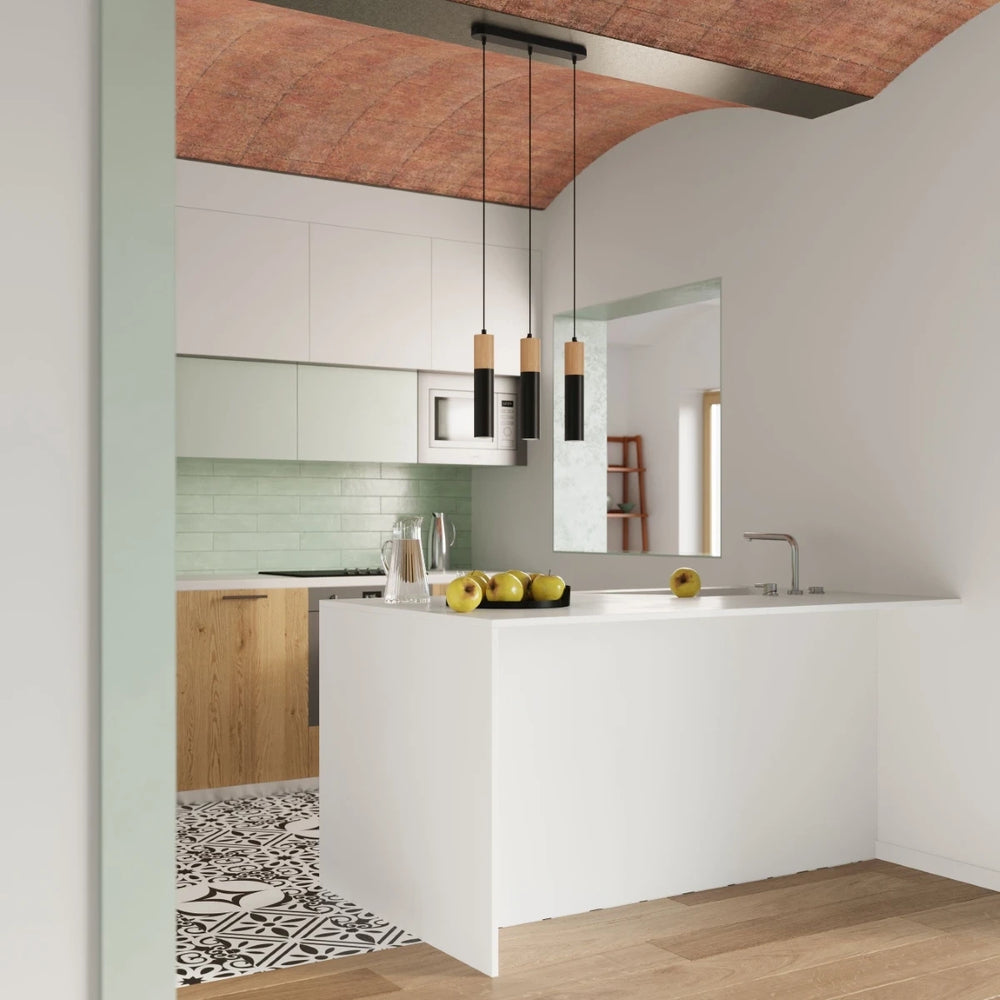 Sollux Lighting Pablo 3 Lampada a Sospensione, 3xGU10, 230V, IP20, Nero e Legno Naturale
