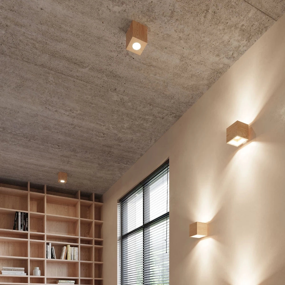 Sollux Lighting QUAD ceiling spotlight natural wood, GU10 socket, IP20, 230V, 100x100mm