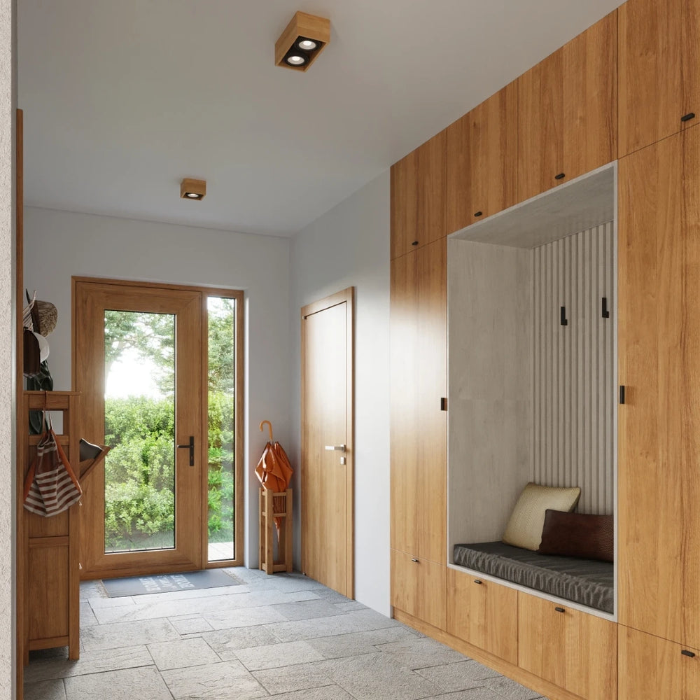 Sollux Lighting QUATRO 2 faretto da soffitto LED legno naturale, IP20, 220-240V, CRI 80, alluminio oro opaco