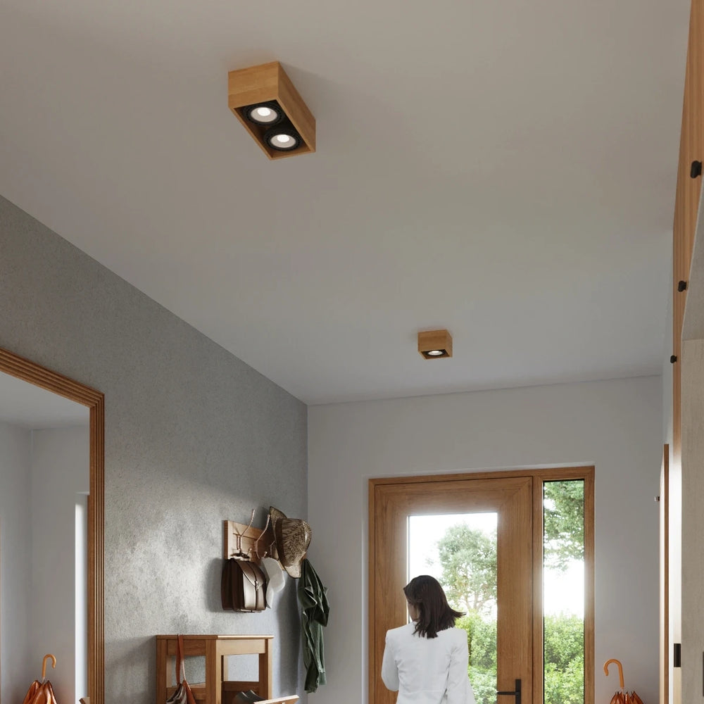 Sollux Lighting QUATRO 2 faretto da soffitto LED legno naturale, IP20, 220-240V, CRI 80, alluminio oro opaco