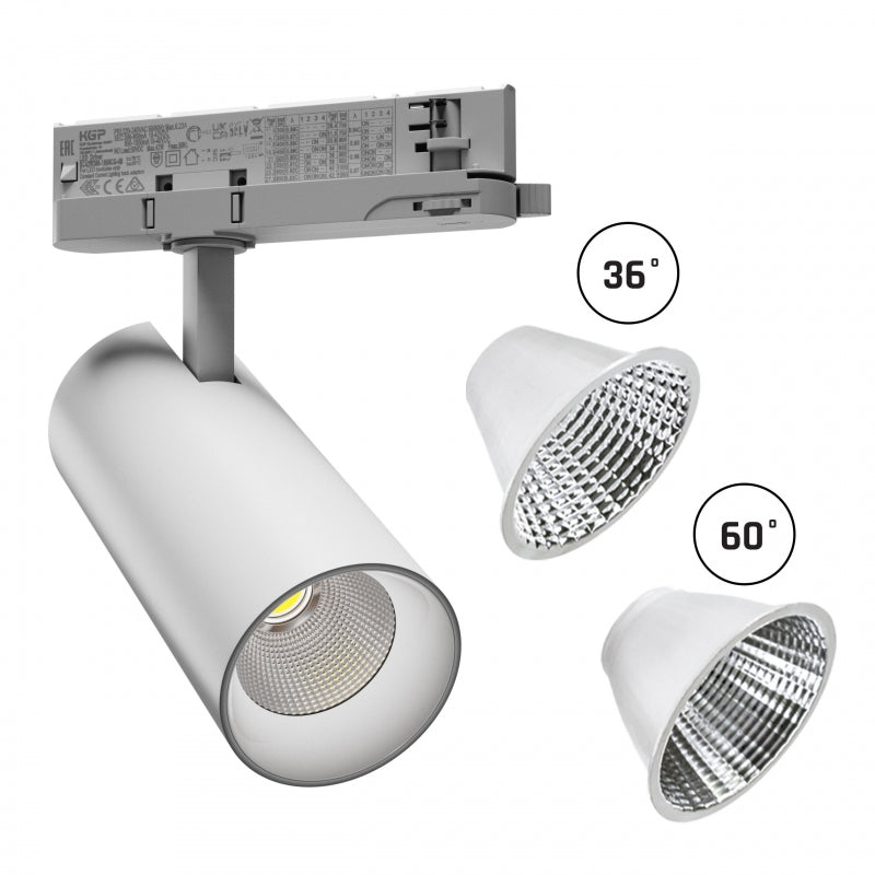 Spectrum ANDROMEDA Faretto LED su Binario Trifase 15-27W 4000K 3200 lumen 36° 60° Bianco IP20 CRI>90