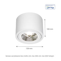 Plafoniera LED Spectrum CHLOE AR111 GU10, Rotonda Bianca Regolabile, A Soffitto, IP20 20W Max