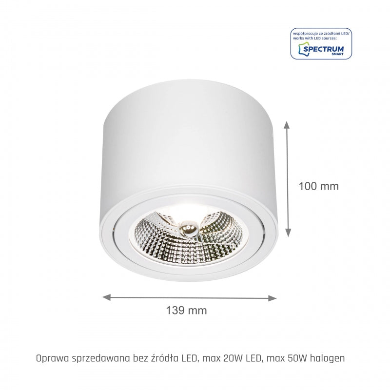 Plafoniera LED Spectrum CHLOE AR111 GU10, Rotonda Bianca Regolabile, A Soffitto, IP20 20W Max