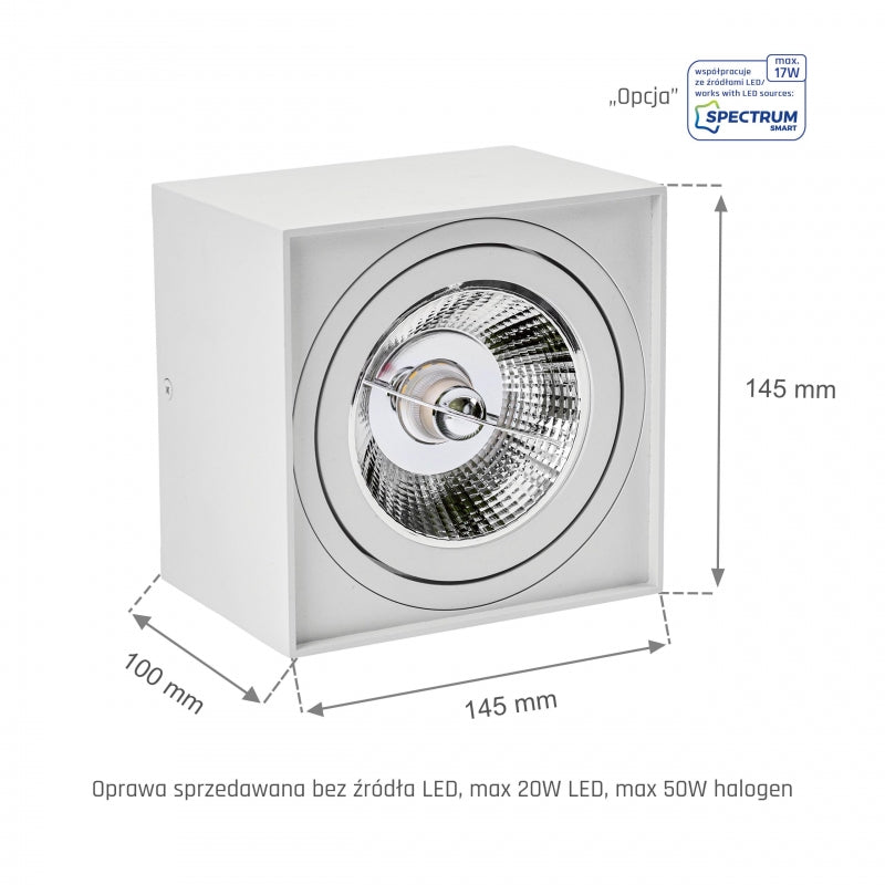 Spectrum CHLOE AR111 GU10 LED surface-mounted ceiling light, IP20 White aluminum housing, 20W max 250V