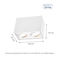 Spectrum CHLOE DUO Faretto da Soffitto Rettangolare Bianco Orientabile 2xGU10 Montaggio a Superficie IP20 Interno
