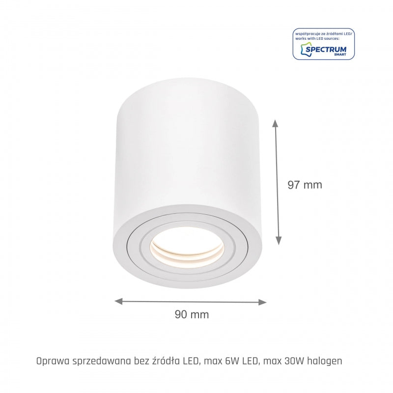 Plafoniera da soffitto a montaggio superficiale Spectrum CHLOE GU10, Bianco, IP65, Alluminio Vetro, 250V, 90x97mm