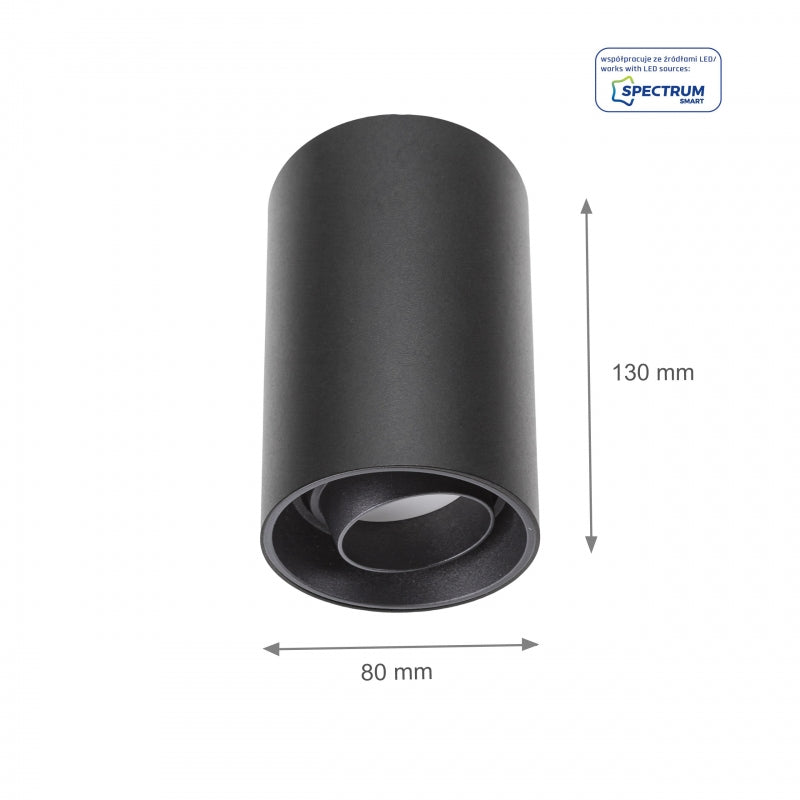 Faretto da superficie Spectrum CHLOE LED GU10, IP20, max 10W, rotondo nero orientabile per soffitto