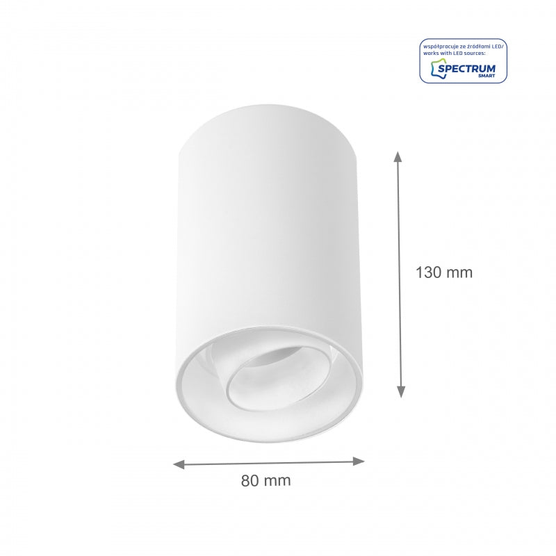 Faretto da superficie Spectrum CHLOE Spot GU10 LED IP20 Bianco Orientabile 50° Montaggio a soffitto 250V Alluminio