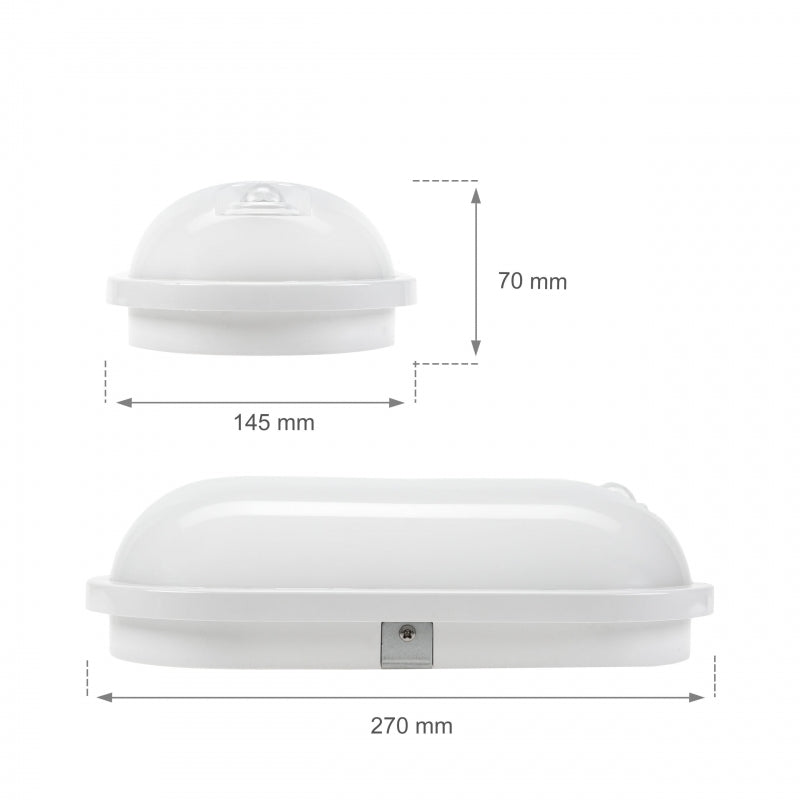 Spectrum LED 20W IP54 230V oval ceiling lamp with PIR sensor 4000K 2300 lumens White housing