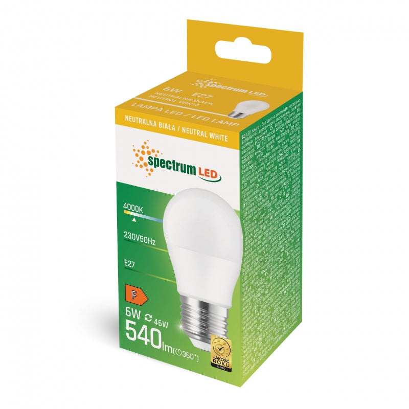 Lampadina a Sfera LED Spectrum G45 E27 230V 6W 4000K Bianco Neutro 540 lumen Fascio 160° Non Dimmerabile