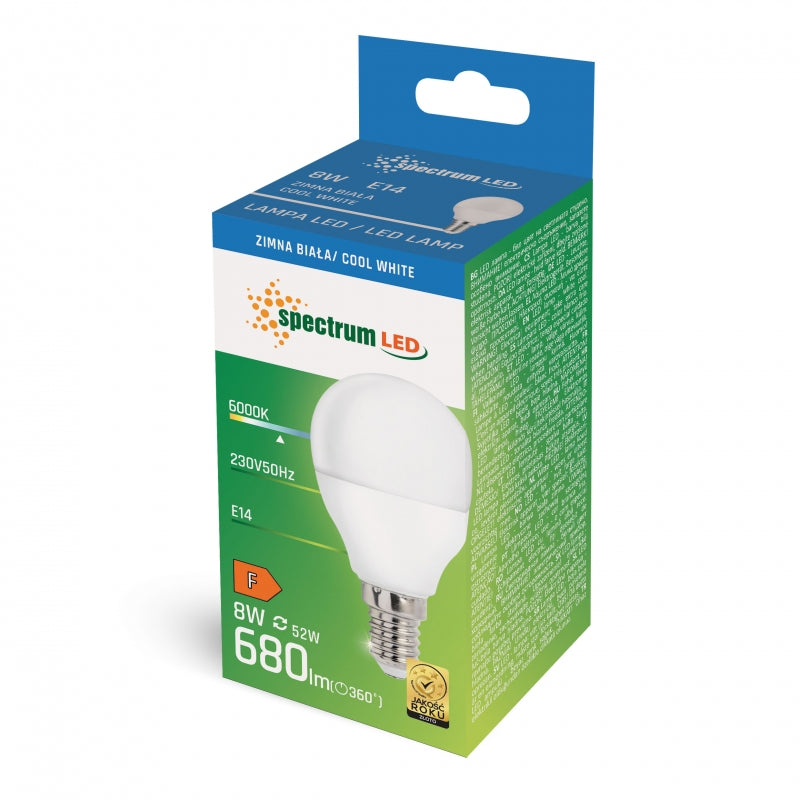 Spectrum LED Ball G45 E14 8W 6000K 750 lumen bianco freddo 230V non dimmerabile lampadina da interno