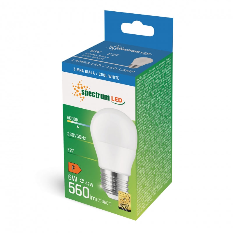Spectrum LED Sfera G45 E27 6W 230V 6000K Bianco Freddo 560 lumen 160° Fascio Interno Non Dimmerabile